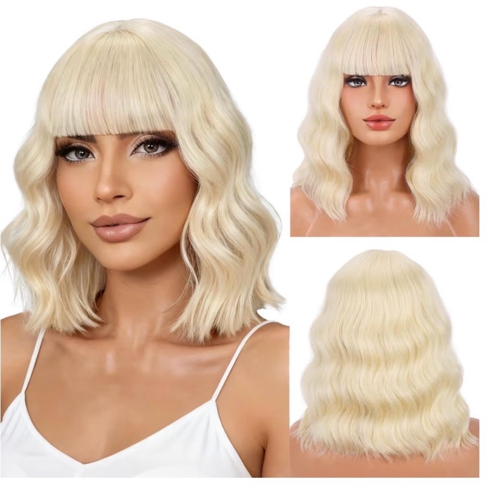Blonde Wavy Wig with Bangs